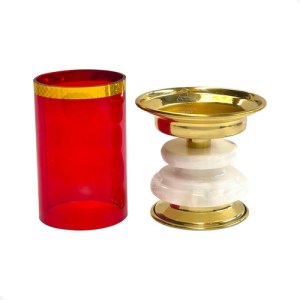 Candeleros De Mesa Para Altar Con Vaso Piedra Caramelo B01 Dorado