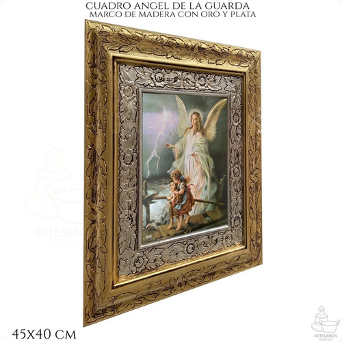 Cuadro Angel De La Guarda 45x40 Cm C001 Combinado Oro Y Plata Oro Y Plata