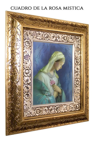 Cuadro Rosa Mistica 45x40 Cm A0903 Combinado Oro Y Plata Oro Y Plata