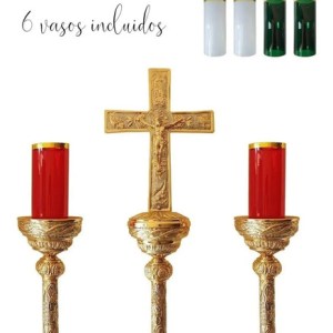 Cirial Y Cruz Alta Procesional Bañado En Oro Mas 8 Vasos