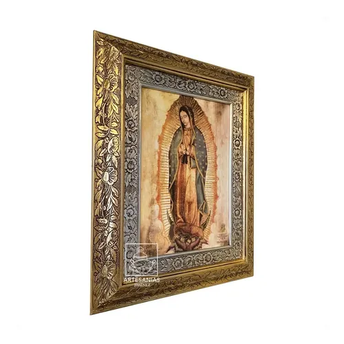Cuadro De La Virgen De Guadalupe Litografía 60x47 Cm Combinado Oro Y Plata Oro Y Plata