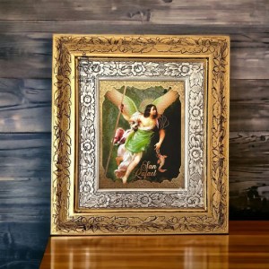 Cuadro Arcangel San Rafael 45x40 Cm Combinado Oro Y Plata Oro Y Plata