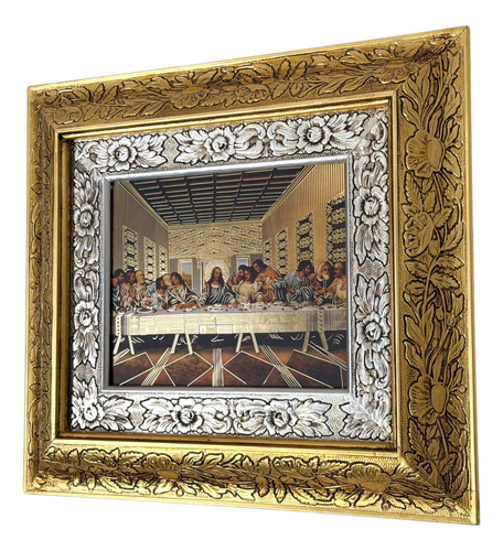 Cuadro De Madera 45x40 Cm Ultima Cena M3 Oro Y Plata