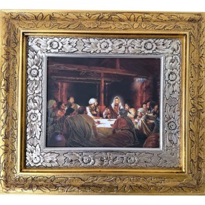 Cuadro De Madera 45x40 Cm Ultima Cena M1 Oro Y Plata