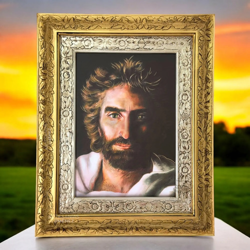 Cuadro Rostro De Cristo 60x47 Cm C1 Combinado Oro Y Plata Oro Y Plata