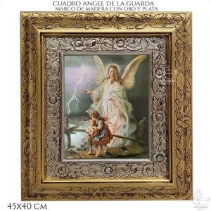 Cuadro Angel De La Guarda 45x40 Cm C001 Combinado Oro Y Plata Oro Y Plata