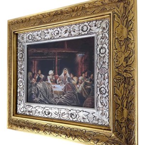 Cuadro De Madera 45x40 Cm Ultima Cena M1 Oro Y Plata