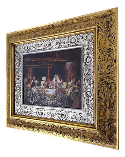 Cuadro De Madera 45x40 Cm Ultima Cena M1 Oro Y Plata