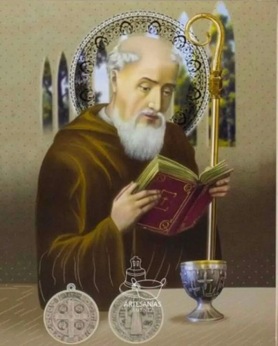 Cuadro De San Benito 120x80 Cm No Aplica Oro Y Plata