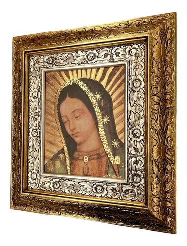 Cuadro Rostro Virgen De Guadalupe Resplandor 45x40 Cm A#1 Combinado Oro Y Plata Oro Y Plata