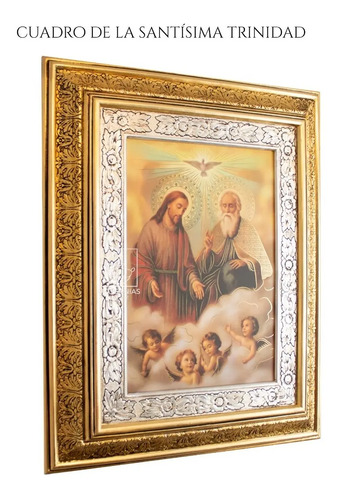 Cuadro De La Santisima Trinidad 60x47 Cm Combinado Oro Y Plata Oro Y Plata