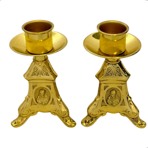 6 Candeleros Y 1 Cruz De Mesa Religiosos Modelo Barroco Bronce