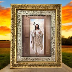 Cuadro Jesus Tocando Puertas 60x47 Cm C1 Combinado Oro Y Plata Oro Y Plata