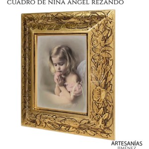 Cuadro Niña Angel Rezando 31x26 Cm Combinado Oro Y Plata Oro Y Plata