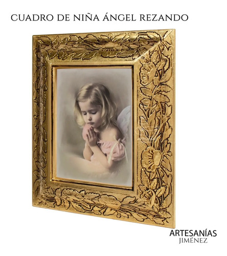 Cuadro Niña Angel Rezando 31x26 Cm Combinado Oro Y Plata Oro Y Plata