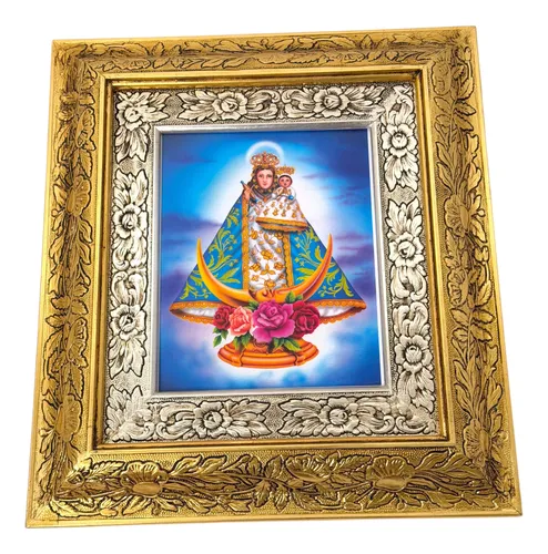 Cuadro De Madera 45x40 Cm Virgen De Los Remedios Oro Y Plata