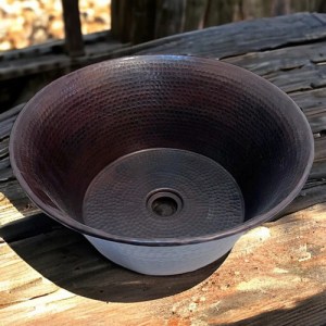 Lavamanos Ovalin Cazo 100% Cobre - Lavabo 41x16 Cm Cobre Patinado Oscuro