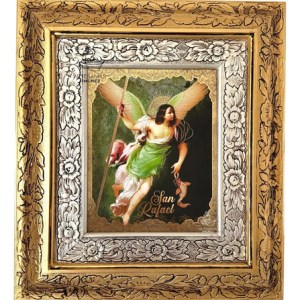 Cuadro Arcangel San Rafael 45x40 Cm Combinado Oro Y Plata Oro Y Plata