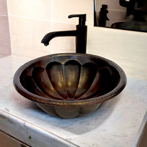 Lavamanos O Lavabo De Cobre Martillado 43 Cm Gajos Patinado Cobre Envejecido Cobre Envejecido
