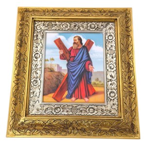 Cuadro De Madera 45x40 Cm San Andres Apostol Oro Y Plata