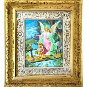 Cuadro Angel De La Guarda 45x40 Cm Combinado Oro Y Plata Oro Y Plata