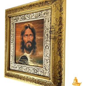 Cuadro Rostro De Jesus Y La Barca 45x40 Cm Combinado Oro Y Plata Oro Y Plata
