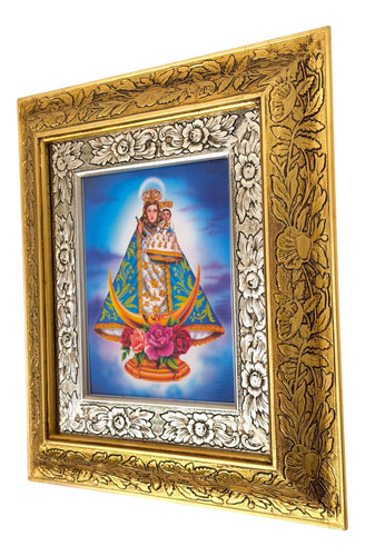 Cuadro De Madera 45x40 Cm Virgen De Los Remedios Oro Y Plata