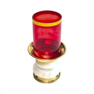 Candeleros De Mesa Para Altar Con Vaso Piedra Caramelo B01 Dorado