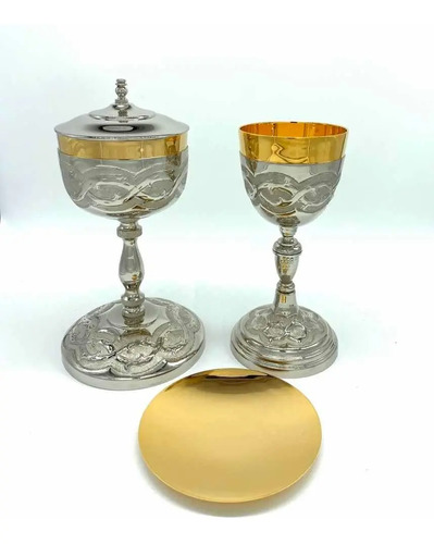 Caliz Copon Y Patena Plateado Para Iglesia O Capilla C202